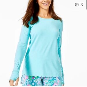 Lilly Pulitzer Renay Scallop Sunguard Top Blue Ibiza Luxletic Rashguard